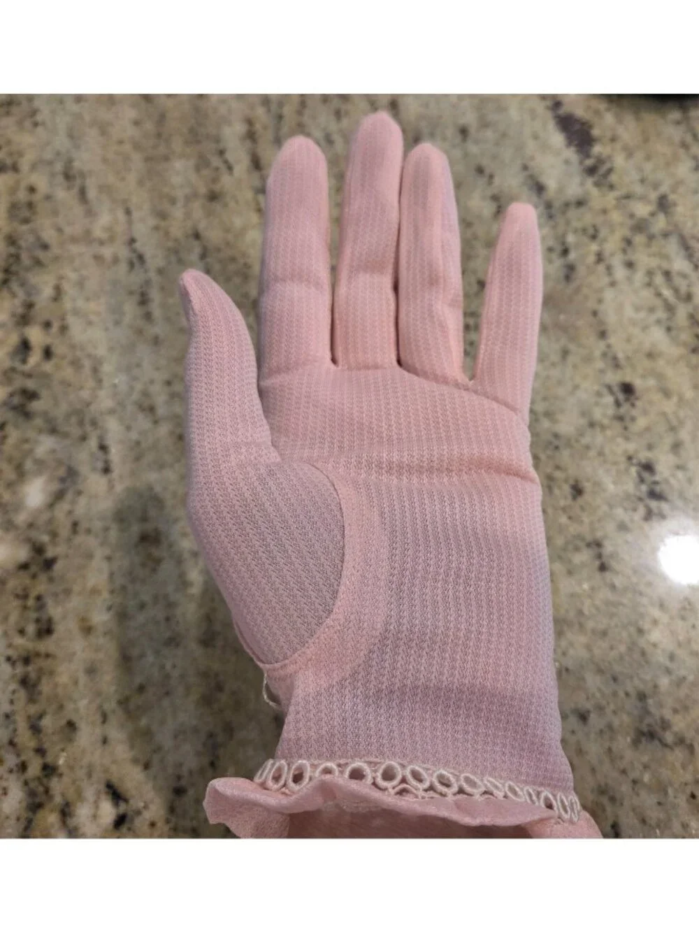 Vintage Womens Size L/XL Pink Nylon Formal Gloves Ruffle Wrist